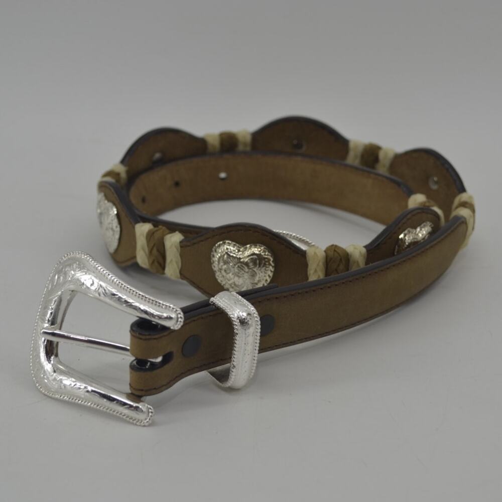 3D Western Brown Leather Belt Cowgirl Size 32 Heart Conchos - Picture 2 of 11